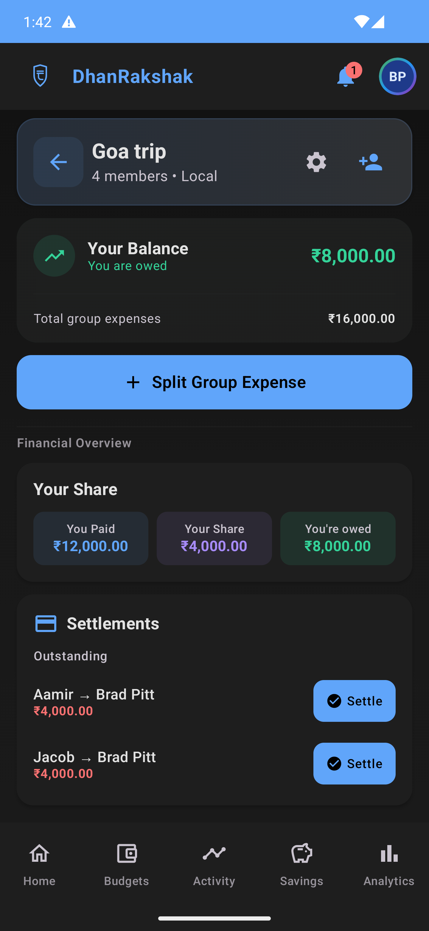 DhanRakshak Group Settlements - Dark Mode