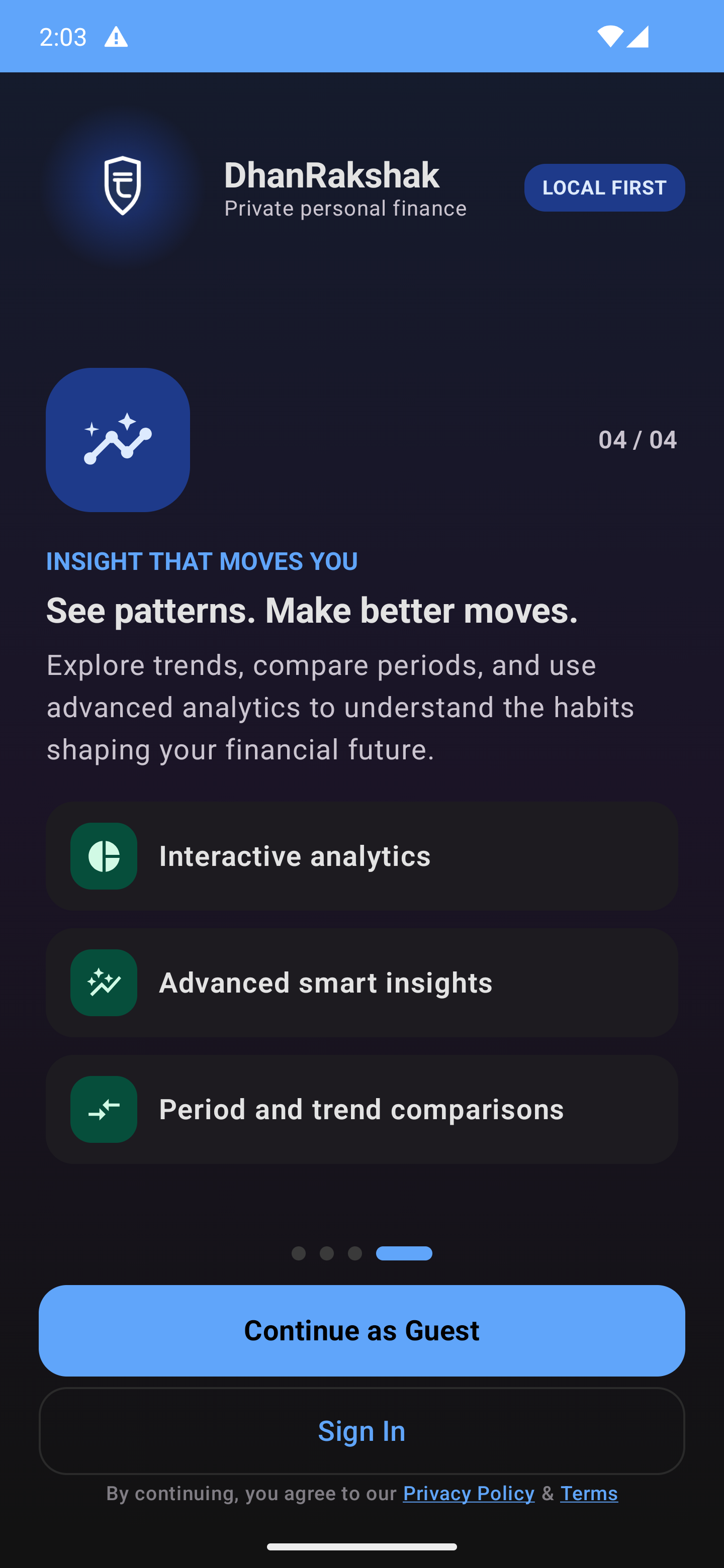 DhanRakshak Insights That Move You - Dark Mode