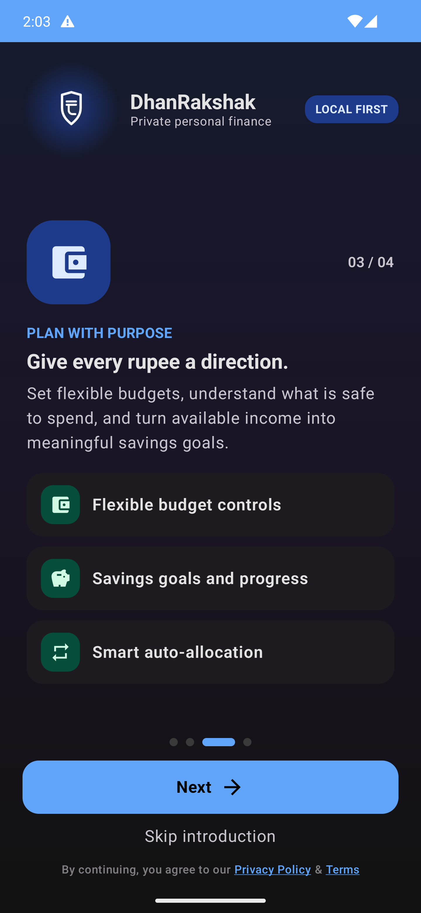DhanRakshak Budgets and Savings - Dark Mode