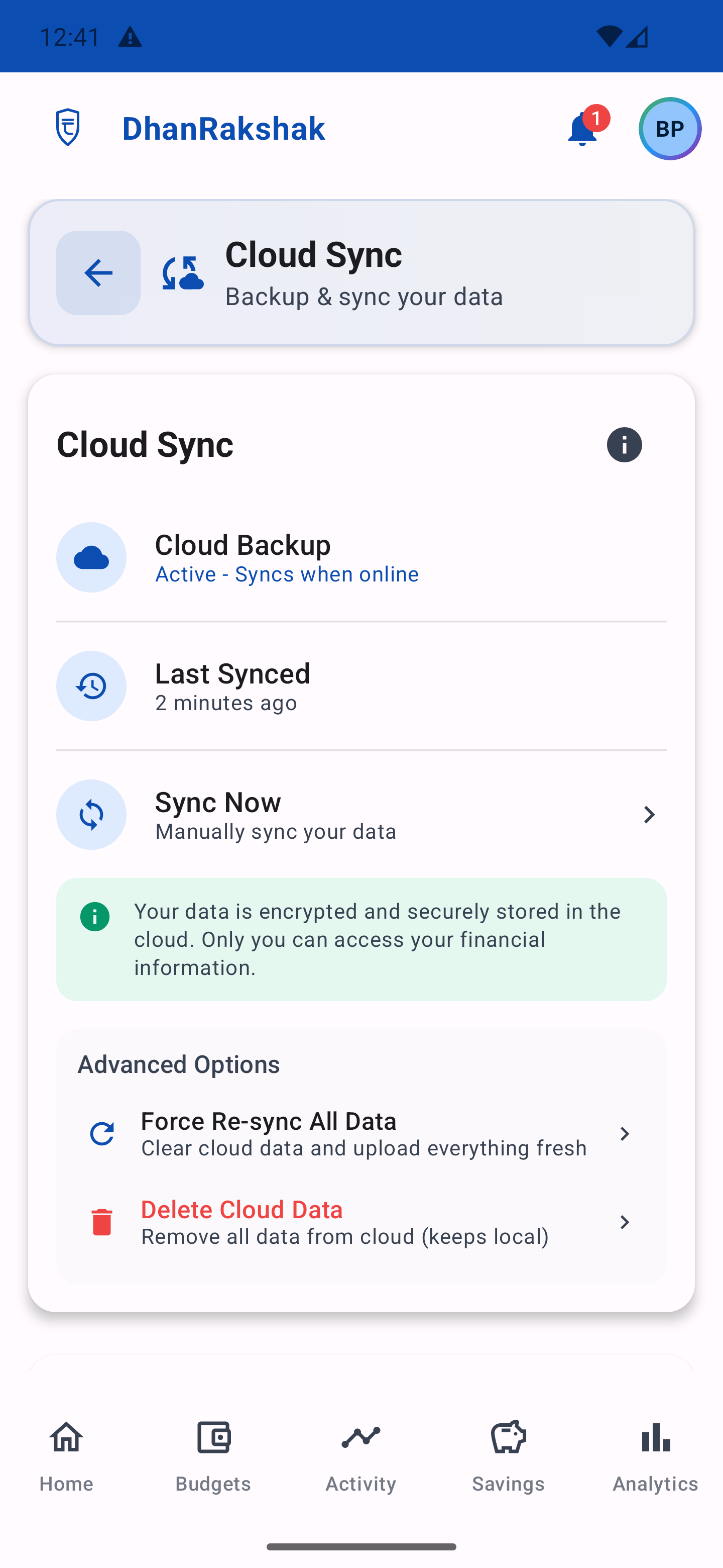 DhanRakshak Active Cloud Backup - Light Mode