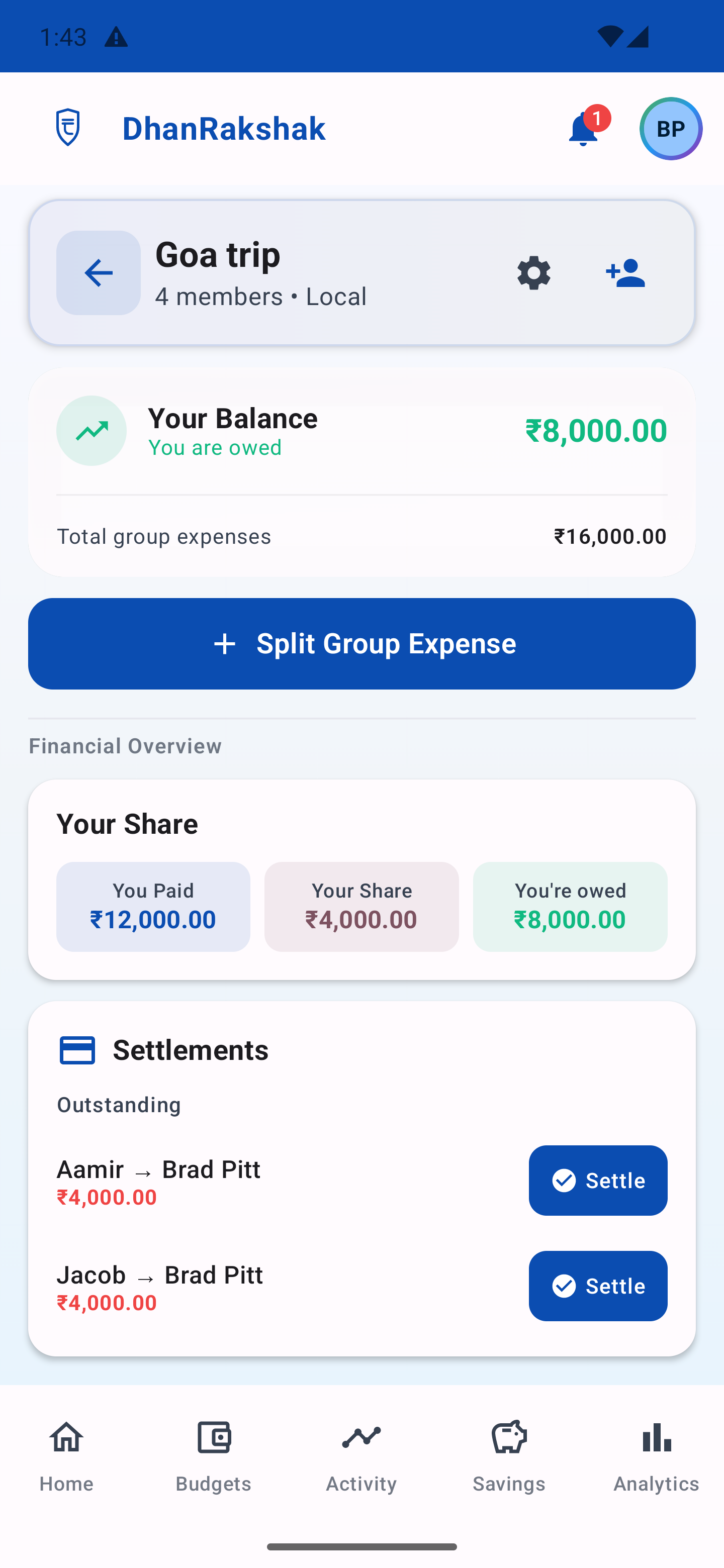 DhanRakshak Group Settlements - Light Mode