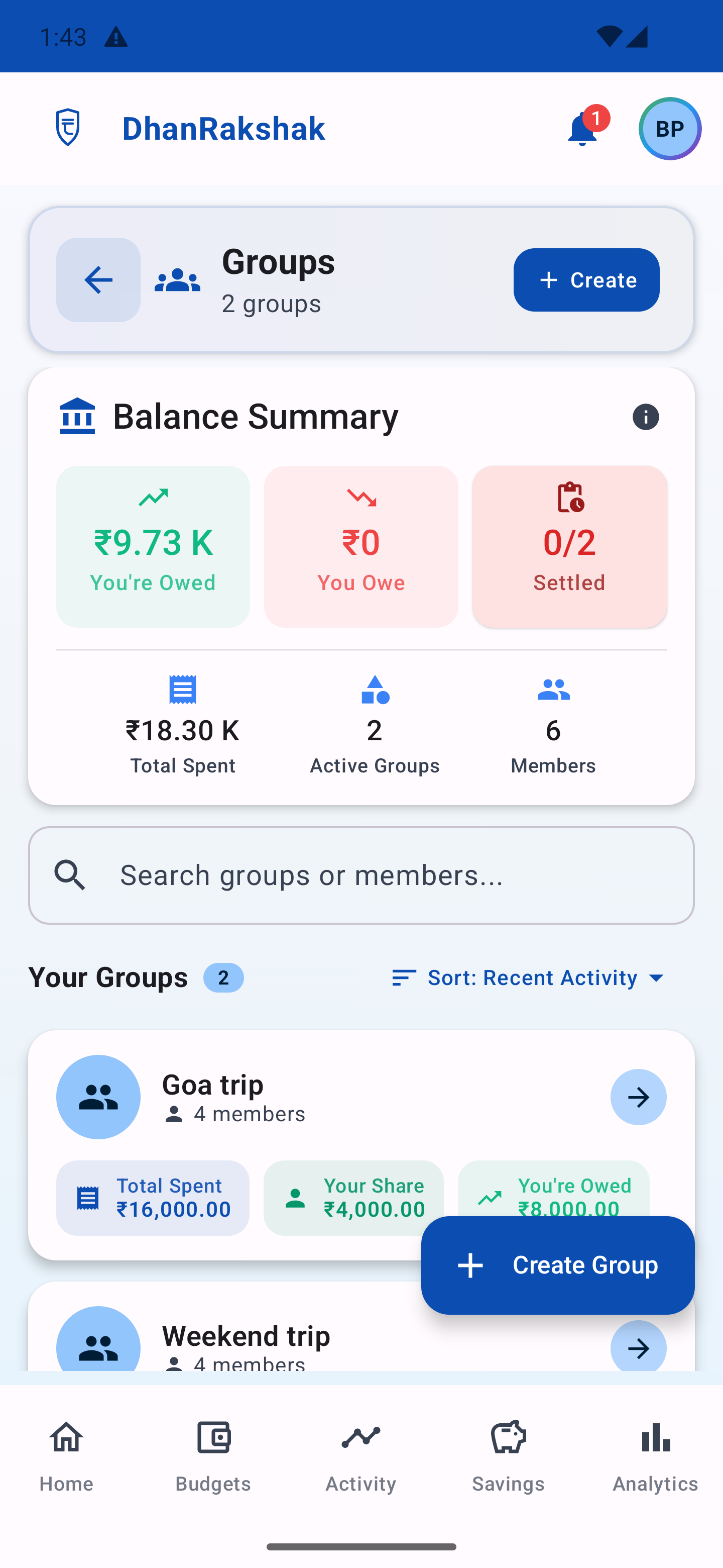 DhanRakshak Group Expenses - Light Mode