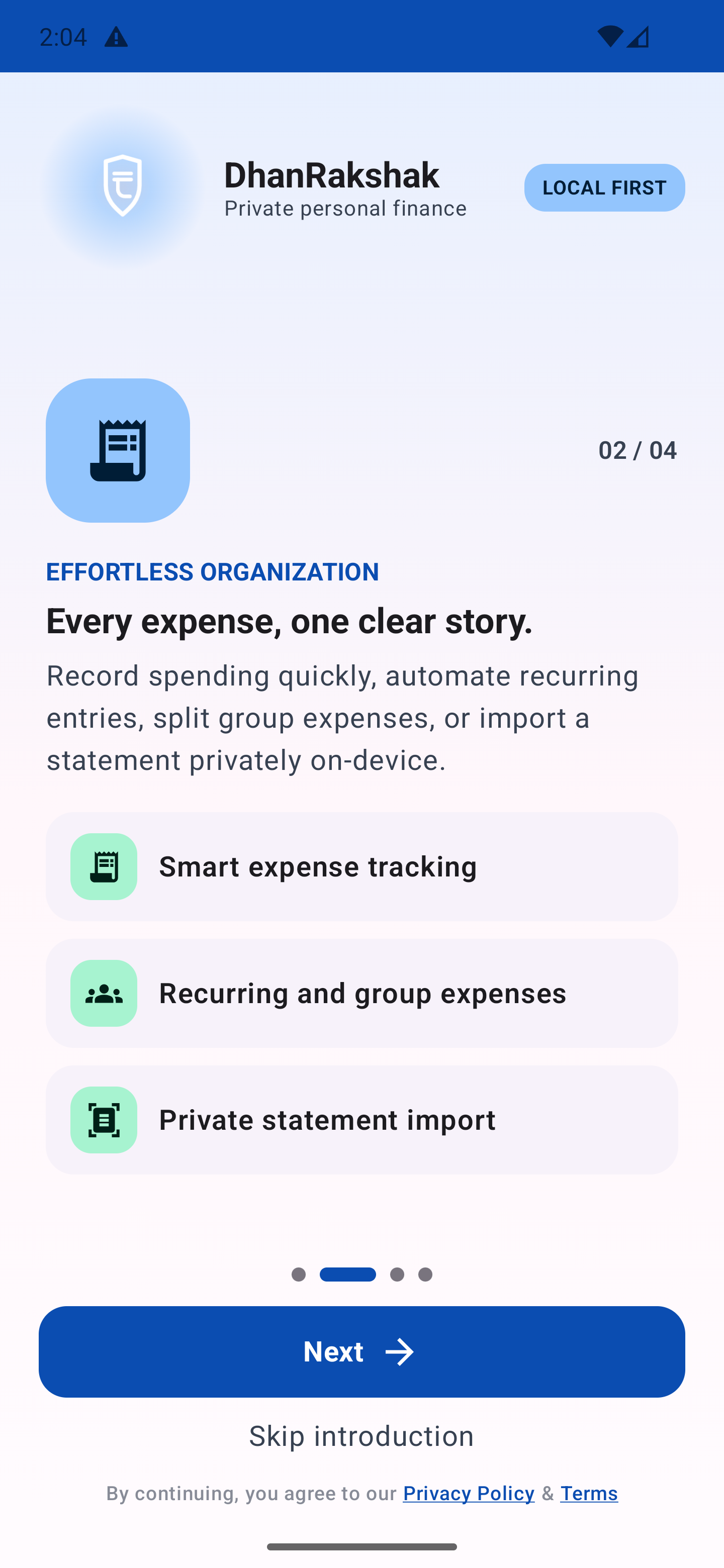 DhanRakshak Every Expense, Organized - Light Mode