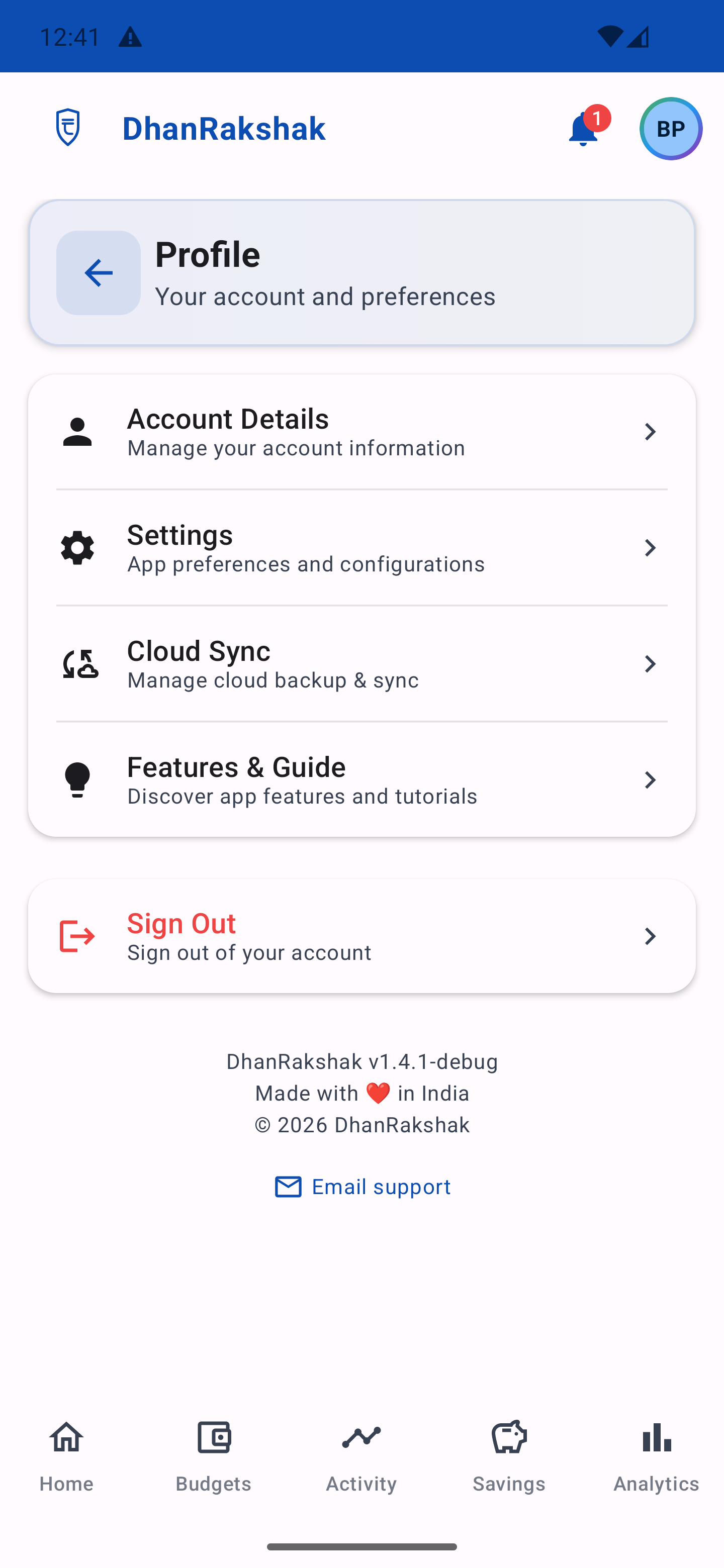 DhanRakshak Account & Profile - Light Mode