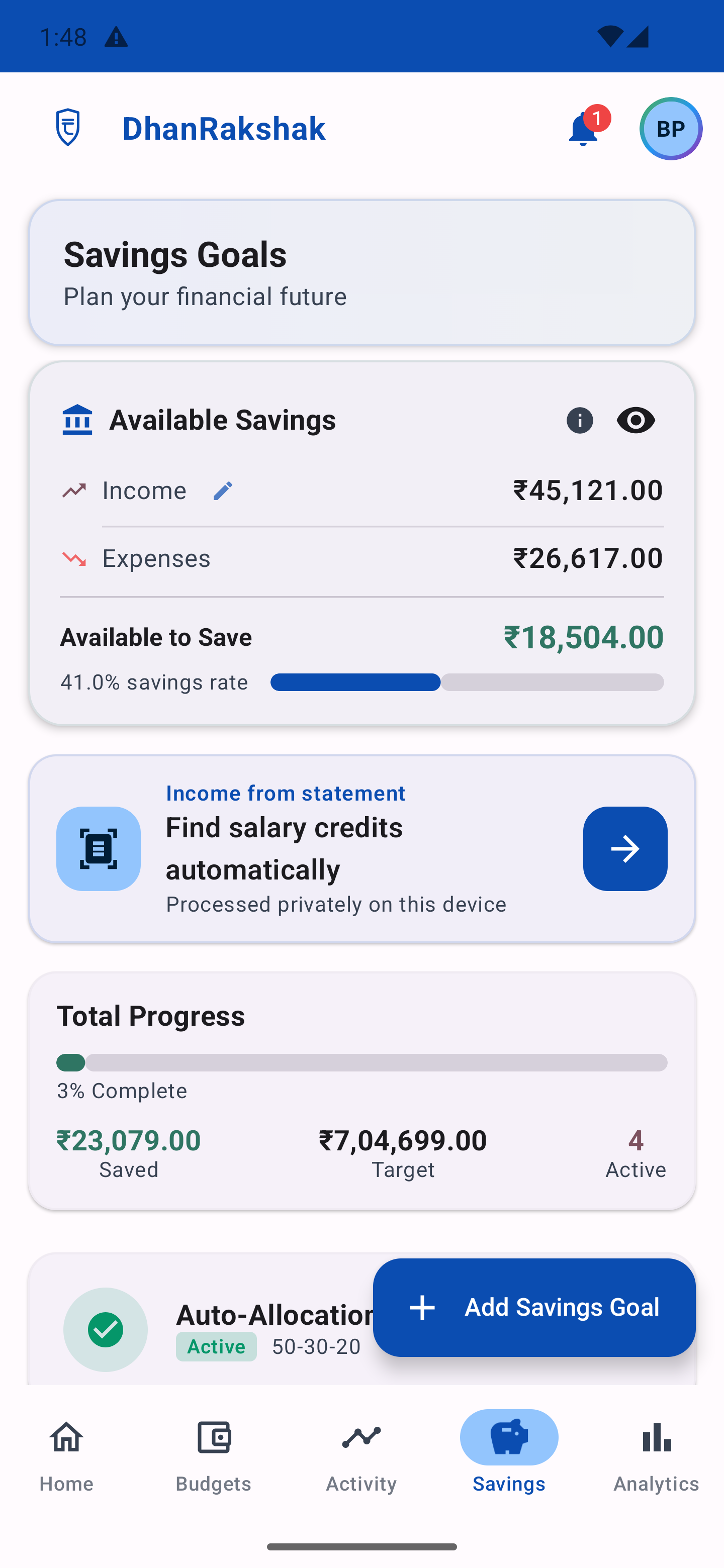 DhanRakshak Savings Goals - Light Mode